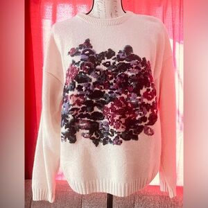 Northern Reflections Cotton Floral Sweater - Cream and Purple